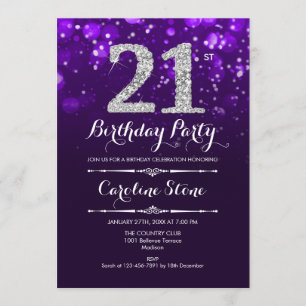 21st Birthday - Purple Silver Invitation