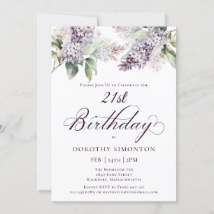 21st Birthday Purple Spring Lilac Flower Invitation
