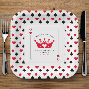 21st Birthday Queen of Hearts Casino Pattern Paper Plate