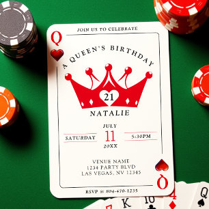 21st Birthday Queen of Hearts Casino Poker Card