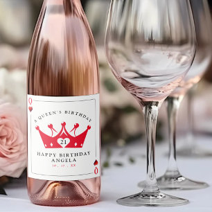 21st Birthday Queen of Hearts Casino Poker Card Sparkling Wine Label