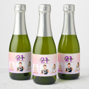 21st birthday rainbow photo rose gold legal sparkling wine label