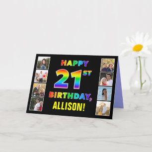21st Birthday: Rainbow Text, Custom Photos & Name Card