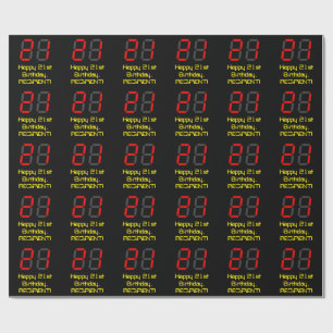 21st Birthday: Red Digital Clock Style "21" + Name Wrapping Paper