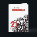 21st Birthday Religious Swirls, Red and Black Card<br><div class="desc">21st Birthday Religious Card is great for either a guy or girl.Black and red Christian message is very current and will be appreciated as they turn 21 years old.</div>