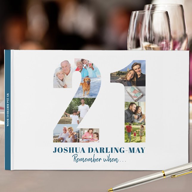 21st Birthday Remember When ... Blue Photo Collage Guest Book (Creator Uploaded)
