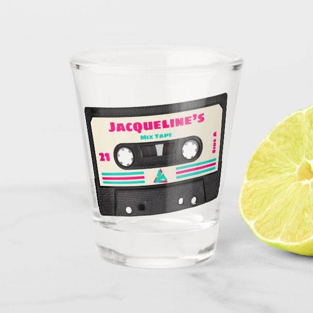 21st Birthday Retro 80s Music Mix Tape For Her Shot Glass (Front)