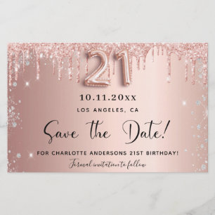 21st birthday rose drips save the date card