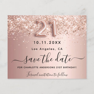 21st birthday rose glitter budget save the date flyer