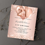 21st birthday rose gold balloons budget invitation flyer<br><div class="desc">Please note that this invitation is on flyer paper and very thin. Envelopes are not included. For thicker invitations (same design) please visit our store. For an elegant 21st birthday. A rose gold faux metallic looking background. Decorated with rose gold, pink faux glitte, sparkles and balloons. Personalise and add a...</div>