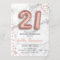 21st Birthday - Rose Gold Balloons Marble Effect