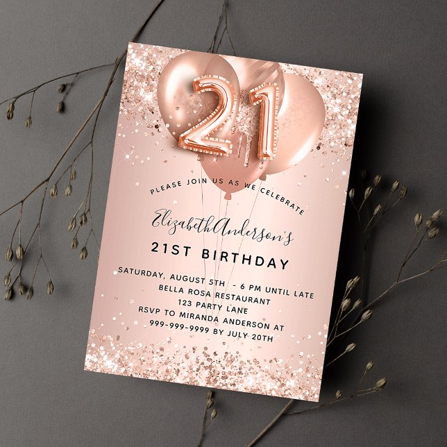21st birthday rose gold blush balloons luxury invitation (Creator Uploaded)