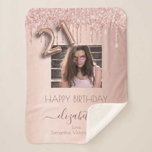 21st birthday rose gold blush friends photo sherpa blanket (Front)