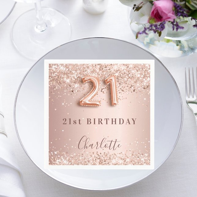 21st birthday rose gold blush name napkin (Creator Uploaded)