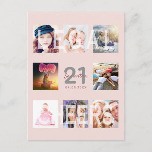 21st birthday rose gold blush photo invitation postcard
