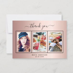 21st birthday rose gold blush photo thank you card