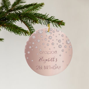 21st birthday rose gold diamonds sparkle 21 ceramic tree decoration