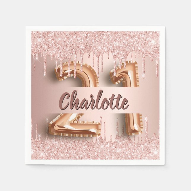 21st birthday rose gold drips napkin (Front)