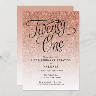 21ST Birthday Rose Gold Glitter Invitation