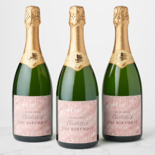 21st birthday rose gold glitter name sparkling wine label