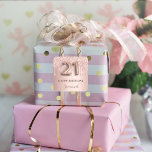 21st birthday rose gold glitter pink balloon style square sticker<br><div class="desc">Elegant, classic, glamourous and girly for a 21st birthday party. Rose gold and blush pink, gradient background. Decorated with rose gold, pink faux glitter drips, paint dripping look. Personalise and add a name. With the text: Happy Birthday. The text is written with a modern dark rose coloured hand lettered style...</div>