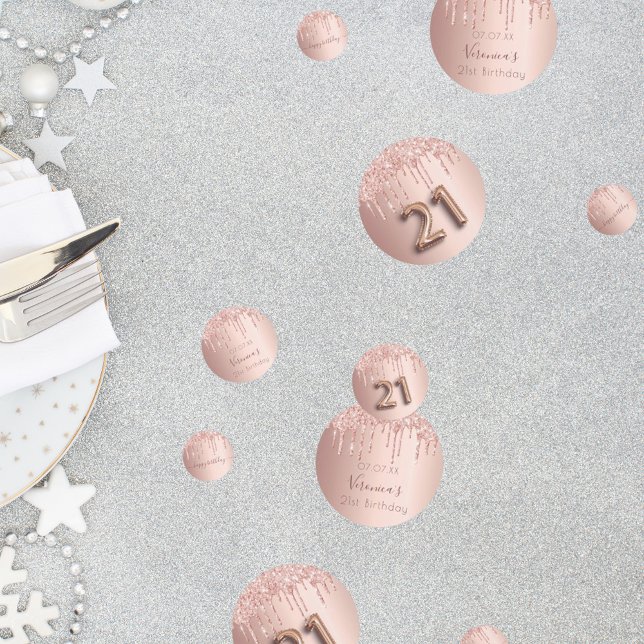 21st birthday rose gold glitter pink monogram confetti (Creator Uploaded)