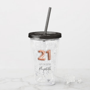 21st birthday rose gold name acrylic tumbler