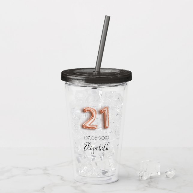 21st birthday rose gold name acrylic tumbler (Back Ice)