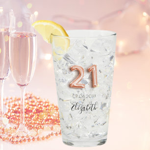 21st birthday rose gold name glass