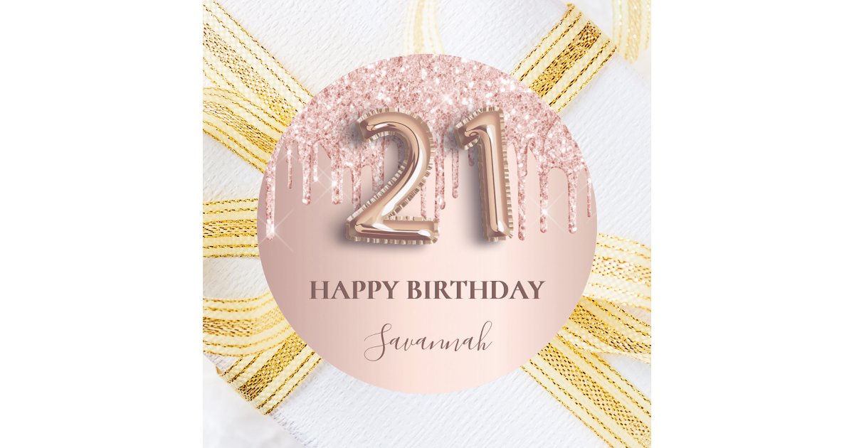 21st birthday rose gold pink classic round sticker | Zazzle