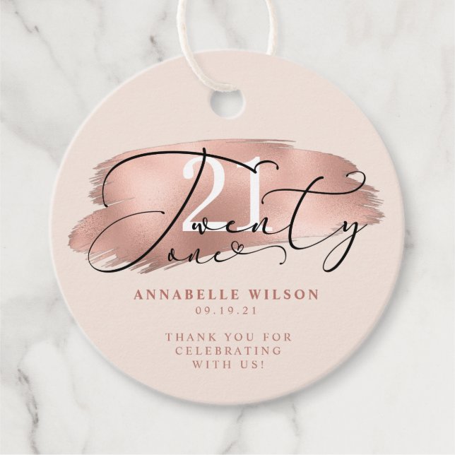 21st Birthday Rose Gold & Pink Favour Tags (Front)