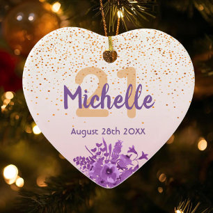 21st birthday rose gold pink florals name ceramic tree decoration