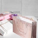21st birthday rose gold pink large gift bag<br><div class="desc">A gift bag for a girly and glamorous 21st,  or any age birthday.  A rose gold background with rose gold drips,  paint drip look. The text: The name is written in dark rose gold with a modern hand lettered style script. Tempate for a date and age 21.</div>