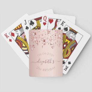 21st birthday rose gold pink name playing cards