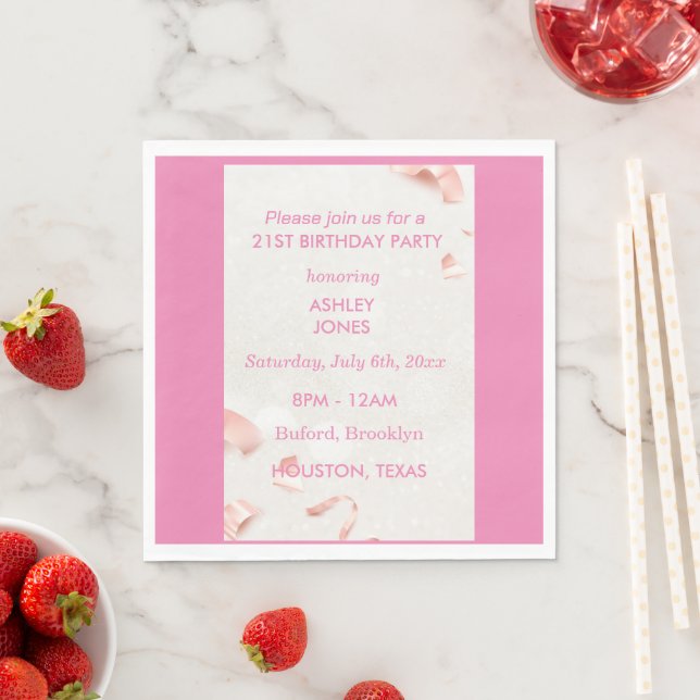 21st Birthday Rose Gold pink  | Party Invitation Napkin (Insitu)