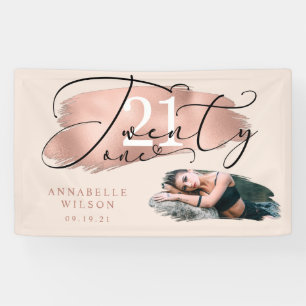 21st Birthday Rose Gold & Pink Photo Banner