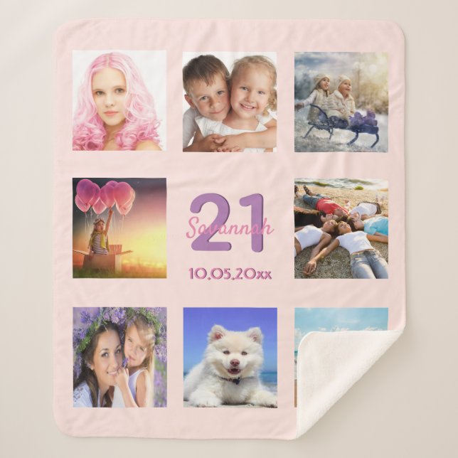 21st birthday rose gold pink photo collage sherpa blanket (Front)