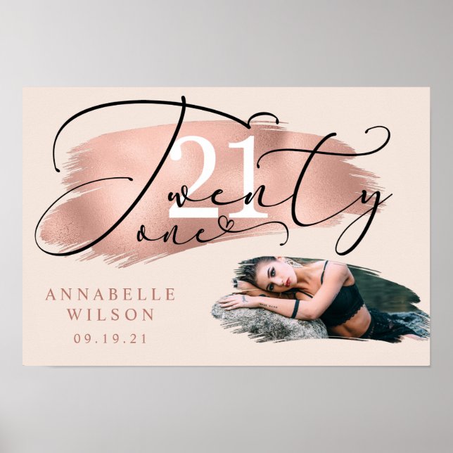 21st Birthday Rose Gold & Pink Photo Poster (Front)