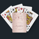 21st birthday rose gold pink stars playing cards<br><div class="desc">Girly and trendy playing cards for a 21st birthday party. A feminine pink, rose gold background decorated with stars. Personalize and add a date and name/age 21. Curved text and dark rose gold colored letters. The name is written with a modern hand lettered style script with swashes. To keep the...</div>