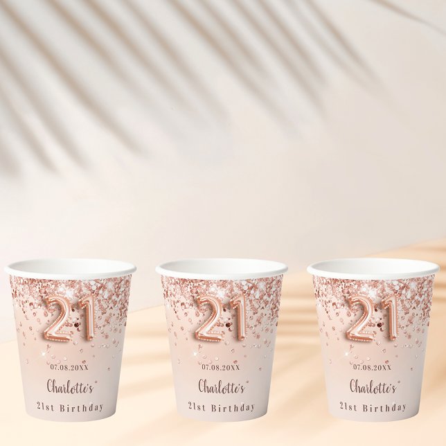 21st birthday rose gold sparkles paper cups (Creator Uploaded)