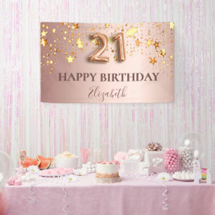 21st birthday rose gold stars welcome party banner