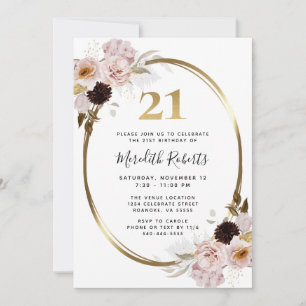21st Birthday Roses Gold Metallic Floral Party Invitation