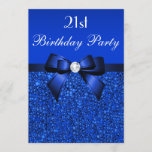 21st Birthday Royal Blue Sequins Bow and Diamond Invitation<br><div class="desc">Woman's 21st birthday party invitations personalised custom template. Elegant custom royal blue 21 years old Birthday Party celebration invitations for women with a pretty royal blue printed sequins pattern, cute royal blue bows and ribbons images and printed image bling jewels diamonds / rhinestones. These sophisticated, fashionable, feminine, classy, stylish, glamourous...</div>