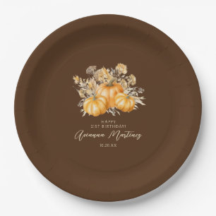 21st Birthday Rustic Boho Pumpkin Fall Custom Paper Plate