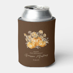 21st Birthday Rustic Boho Pumpkin Fall Foliage Can Cooler