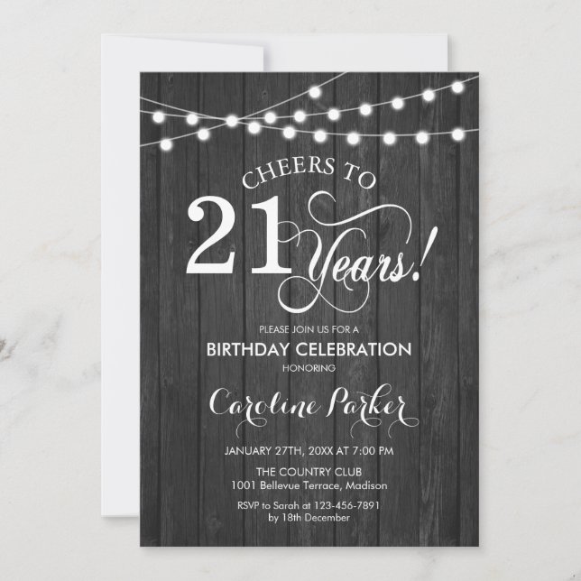 21st Birthday - Rustic Gray Wood Pattern Invitation (Front)