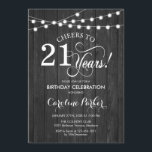 21st Birthday - Rustic Gray Wood Pattern Invitation<br><div class="desc">Rustic 21st Birthday Invitation
Rustic simple design with dark gray wood pattern and fairy string lights. Features script font. Cheers to 21 years! Can be personalized into any age! Message me if you need further customization.</div>