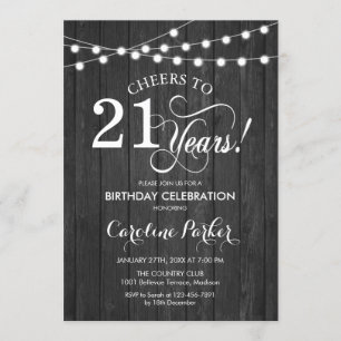 21st Birthday - Rustic Gray Wood Pattern Invitation