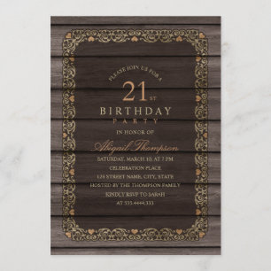 21st Birthday Rustic Wood Fancy Country Party Invitation