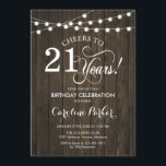 21st Birthday - Rustic Wood Pattern Invitation<br><div class="desc">Rustic 21st Birthday Invitation
Rustic simple design with dark brown wood pattern and fairy string lights. Features script font. Cheers to 21 years! Can be personalized into any age! Message me if you need further customization.</div>